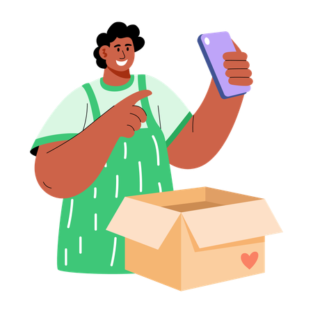 Boy unboxing new product  Illustration