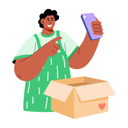 Boy unboxing new product  Illustration
