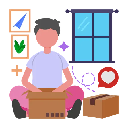 Boy Unboxing Product  Illustration