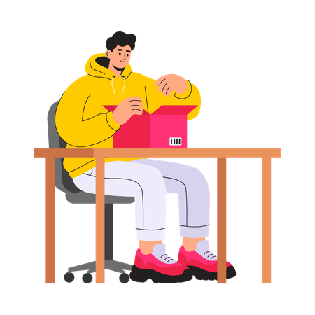 Boy Unboxing product  Illustration