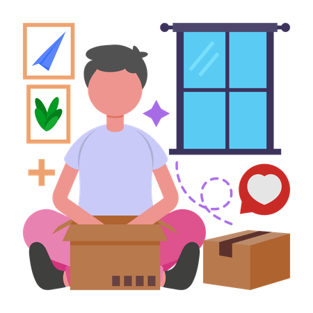 Boy Unboxing Product  Illustration