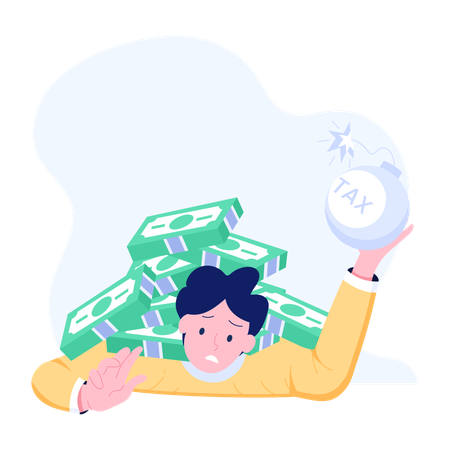 Boy under debt  Illustration