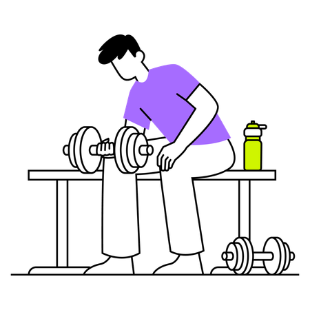 Boy undergoing dumbbell training  Illustration