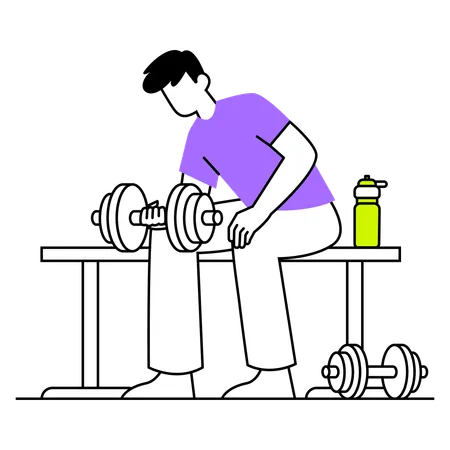 Boy undergoing dumbbell training  Illustration