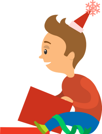 Boy Unpacking Christmas Presents During Holidays  Illustration