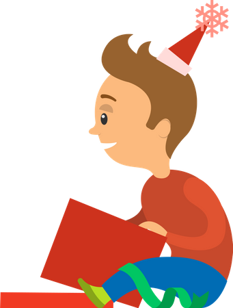Boy Unpacking Christmas Presents During Holidays  Illustration
