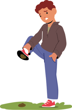 Boy Unsuspectingly Stepped Into Poop In Comedic Mishap  イラスト