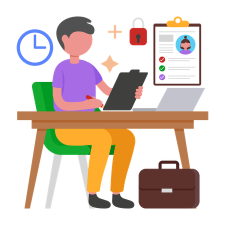 Boy Updating employee Records  Illustration