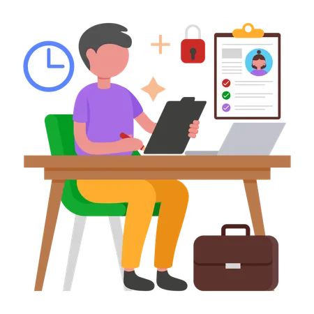 Boy Updating employee Records  Illustration
