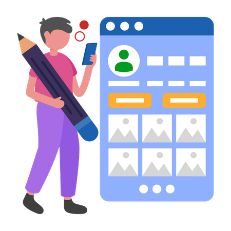 Boy Updating Social Media  Illustration