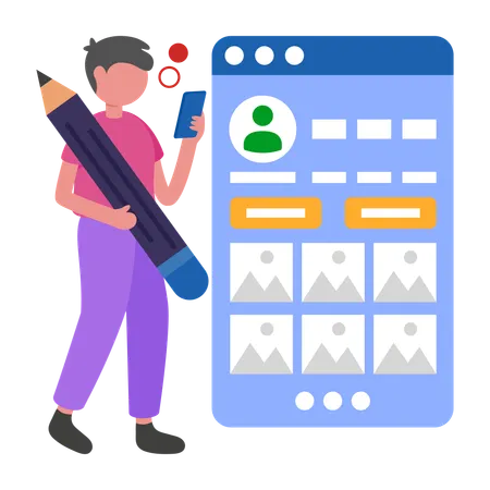 Boy Updating Social Media  Illustration