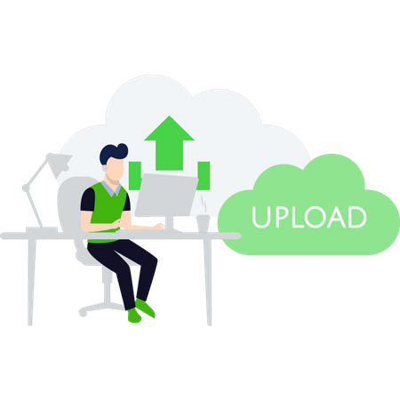 Boy uploading data to monitor  Illustration