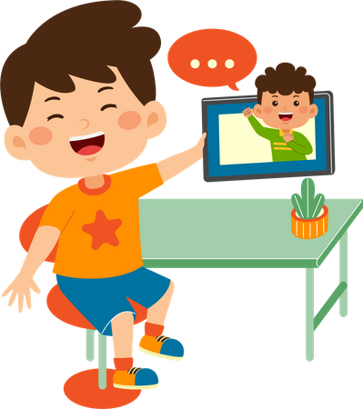 Boy use graphic tablet for video call  Illustration