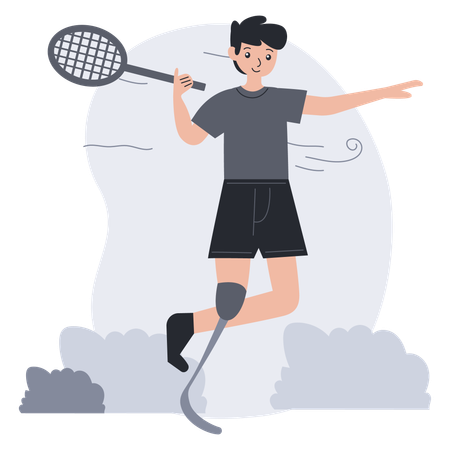 Boy use prosthetic leg for playing badminton  Illustration