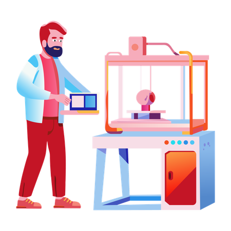 Boy using 3d printing machine  Illustration