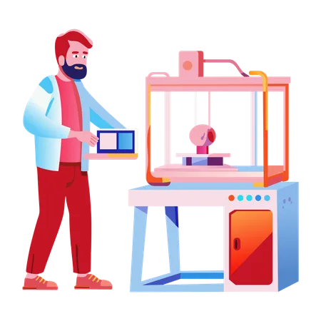 Boy using 3d printing machine  Illustration