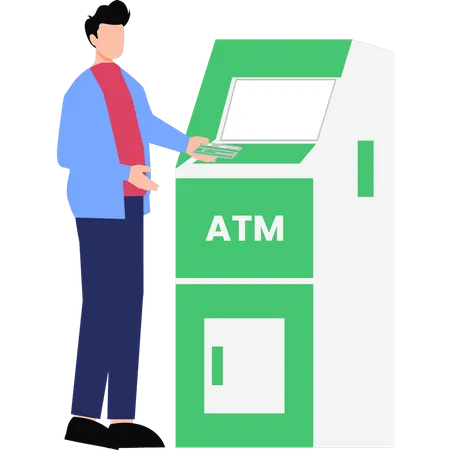 A Boy Is Using An ATM Machine Illustration