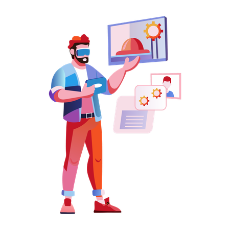 Boy using ar technology  Illustration