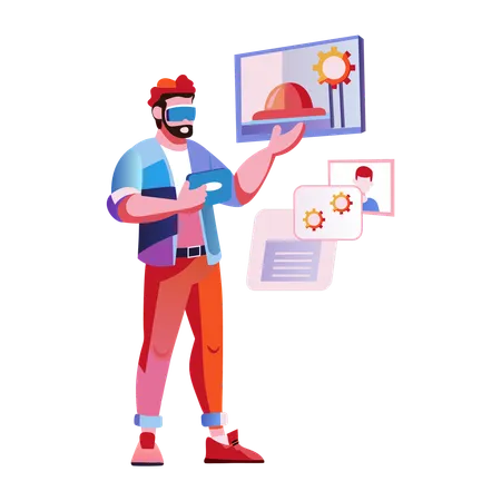 Boy using ar technology  Illustration