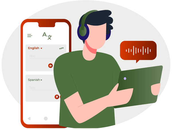 Boy using audio translation device  Illustration