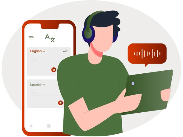 Boy using audio translation device  Illustration