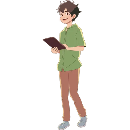 Boy Using Auxiliary Tablet  Illustration