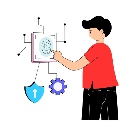 Boy using biometric security for protection  Illustration