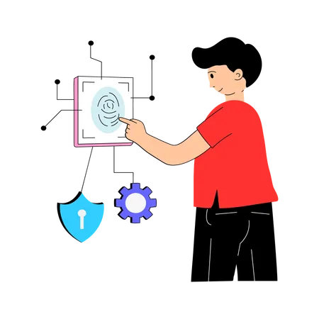 Boy using biometric security for protection  Illustration