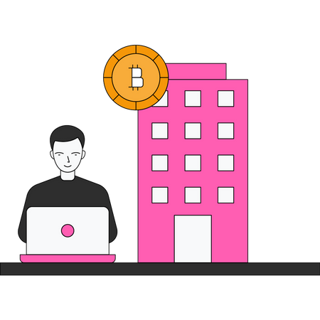 Boy using Bitcoin bank for management  Illustration