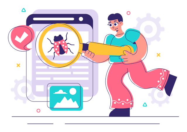 Boy using bugs Tracking Tool  Illustration