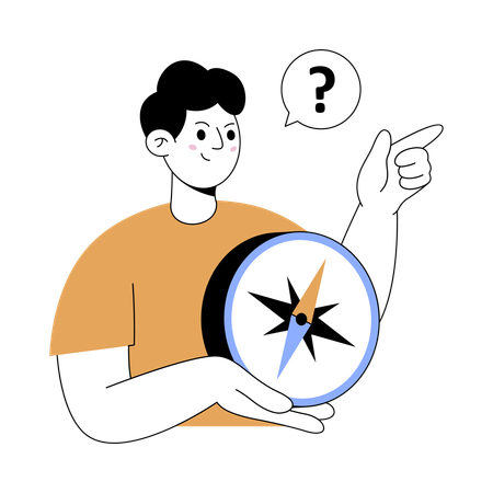 Boy using compass for direction  Illustration