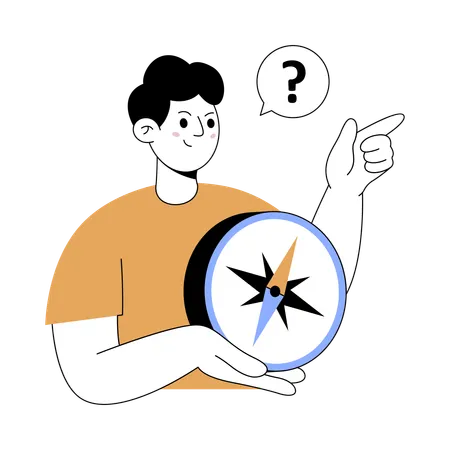 Boy using compass for direction  Illustration