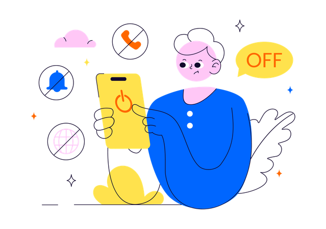Boy using digital detox  Illustration