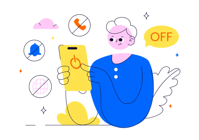 Boy using digital detox  Illustration