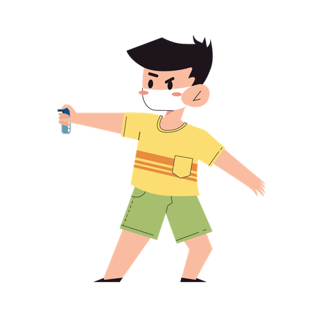 Boy using disinfectant spray  일러스트레이션