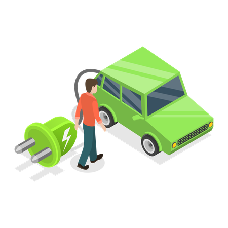 Boy using electric car  Illustration