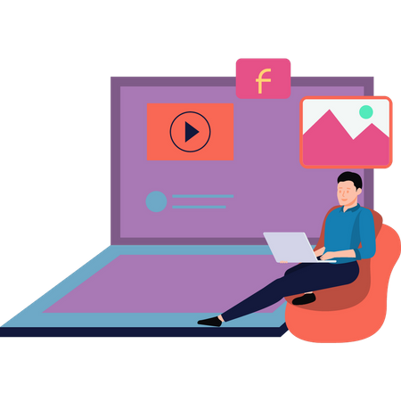 Boy using Facebook on laptop  Illustration