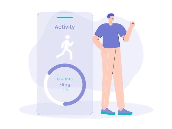 Boy using fitness tracking app  Illustration