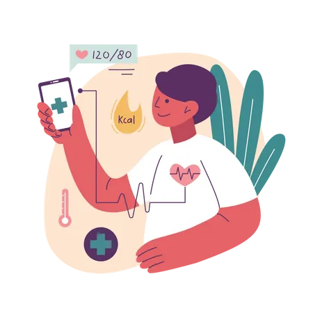 Boy using health monitoring feature  Illustration