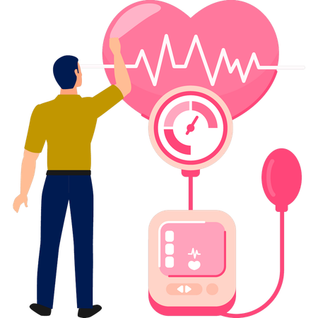 Boy using hypertension tonometer  Illustration