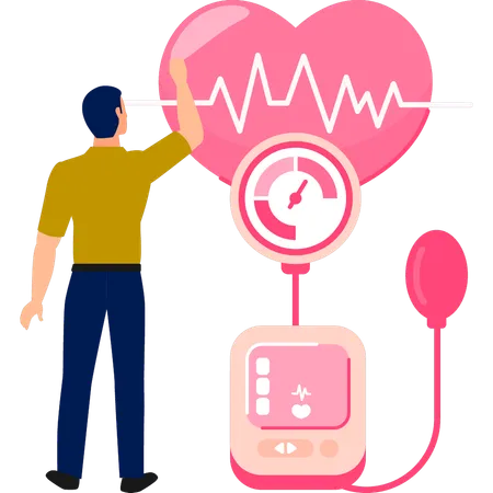 Boy using hypertension tonometer  Illustration