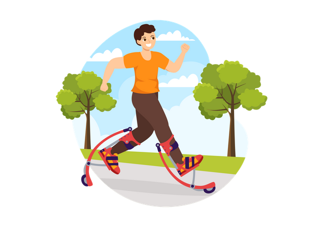 Boy using jumping stilts Illustration