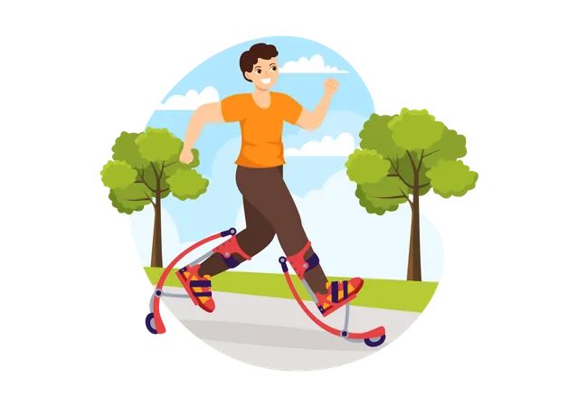 Boy using jumping stilts Illustration