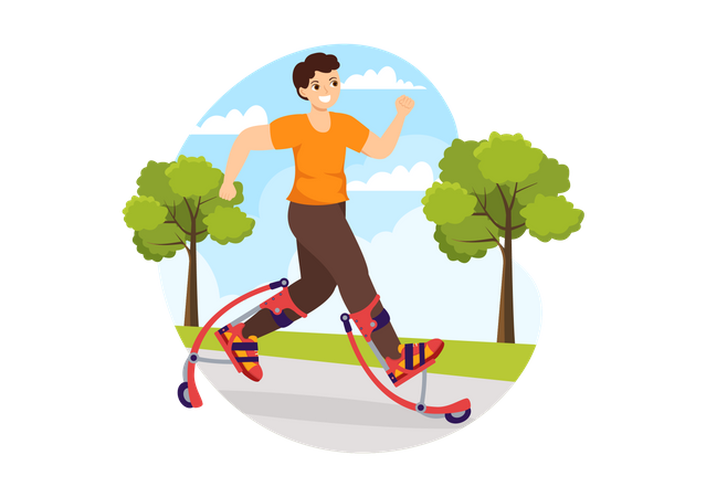 Boy using jumping stilts  Illustration