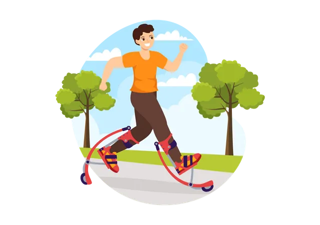 Boy using jumping stilts  Illustration