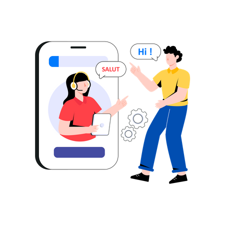 Boy using language translator app  Illustration