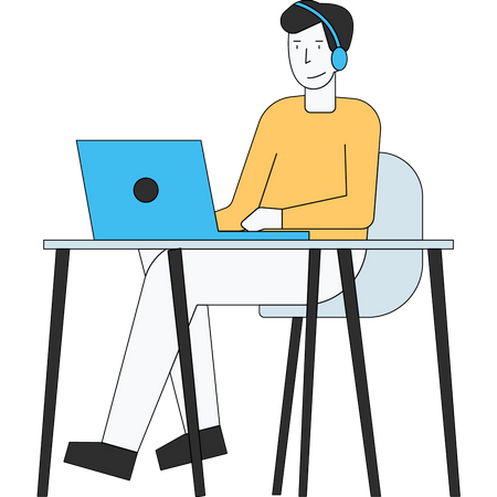 Boy using laptop Illustration