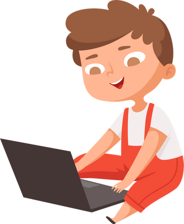 Boy using laptop Illustration