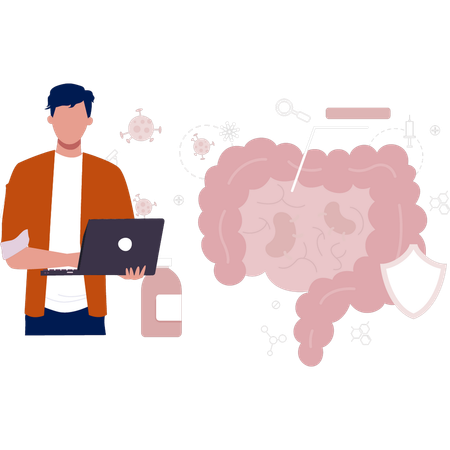 Boy  using laptop for searching disease  Illustration