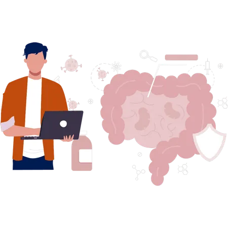 Boy  using laptop for searching disease  Illustration
